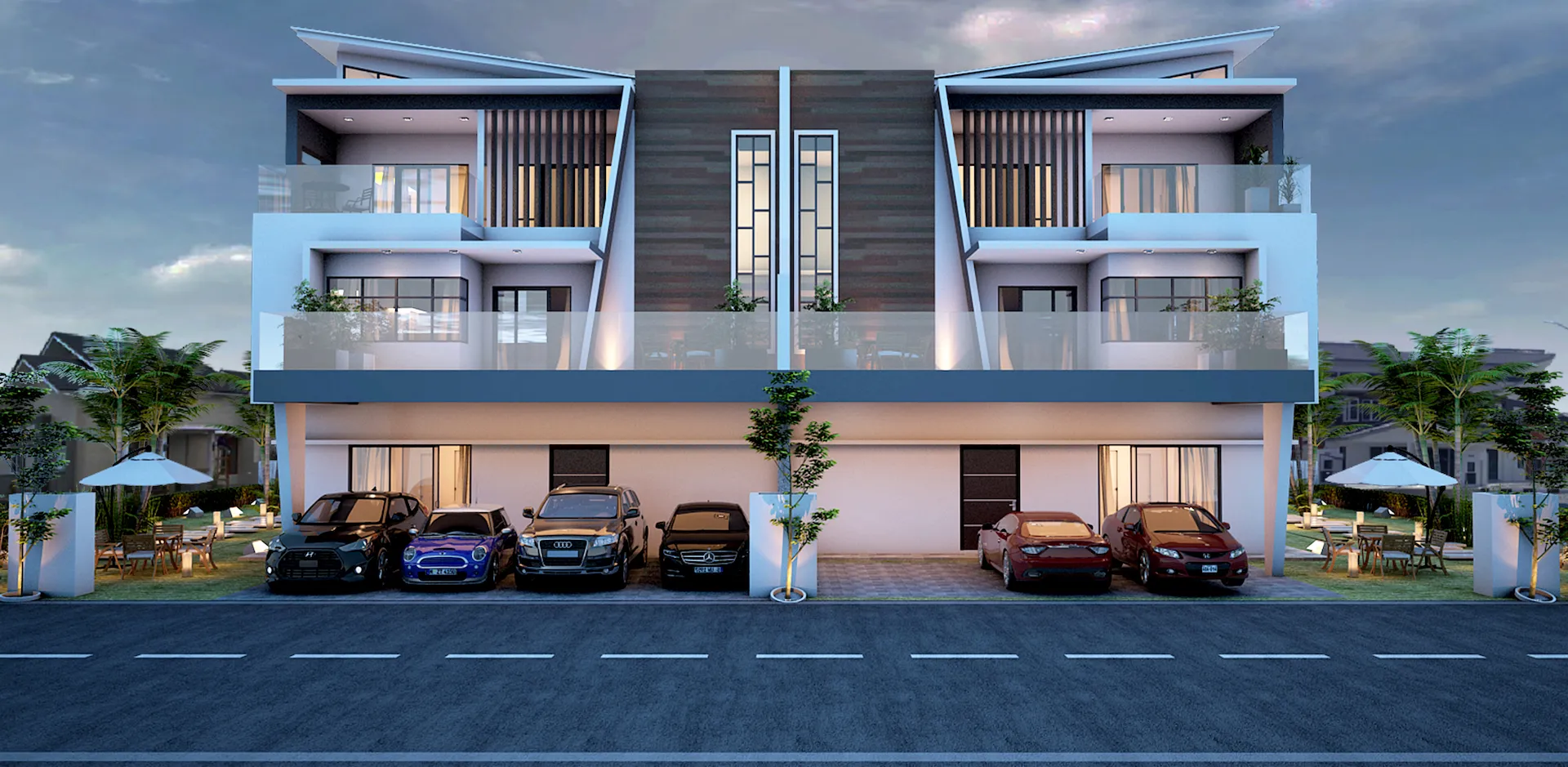 Alma Residence homes seen from the driveway