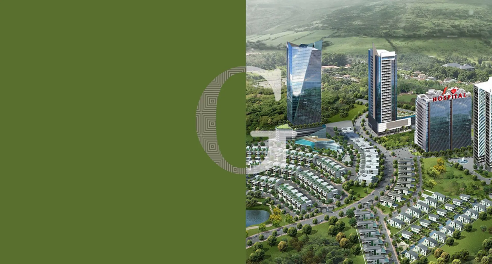 Aerial perspective of the Frazel Green City masterplan